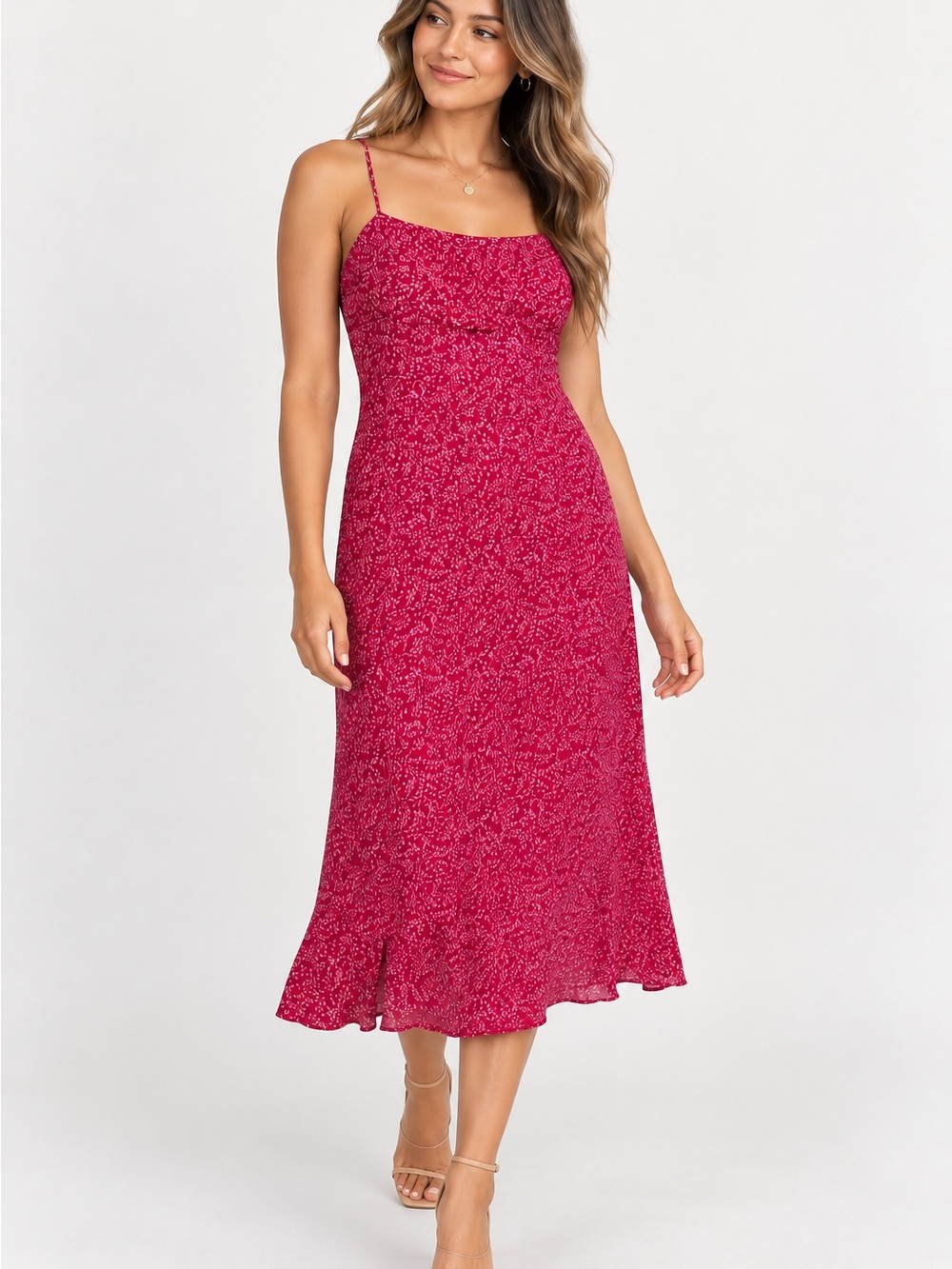GAP Pink Floral Slip Midi Dress with Spaghetti Straps